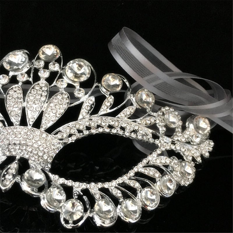 FRECI Rhinestone Mask Masquerade Evening Prom Venetian Mardi Gras Party Mask for Women Girls Silver - Image 5